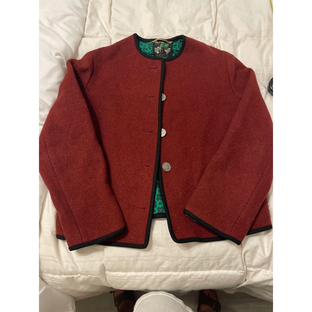 VTG Shepherd Loden Wool Austrian Burgundy Red Coin Button Weatherproof
